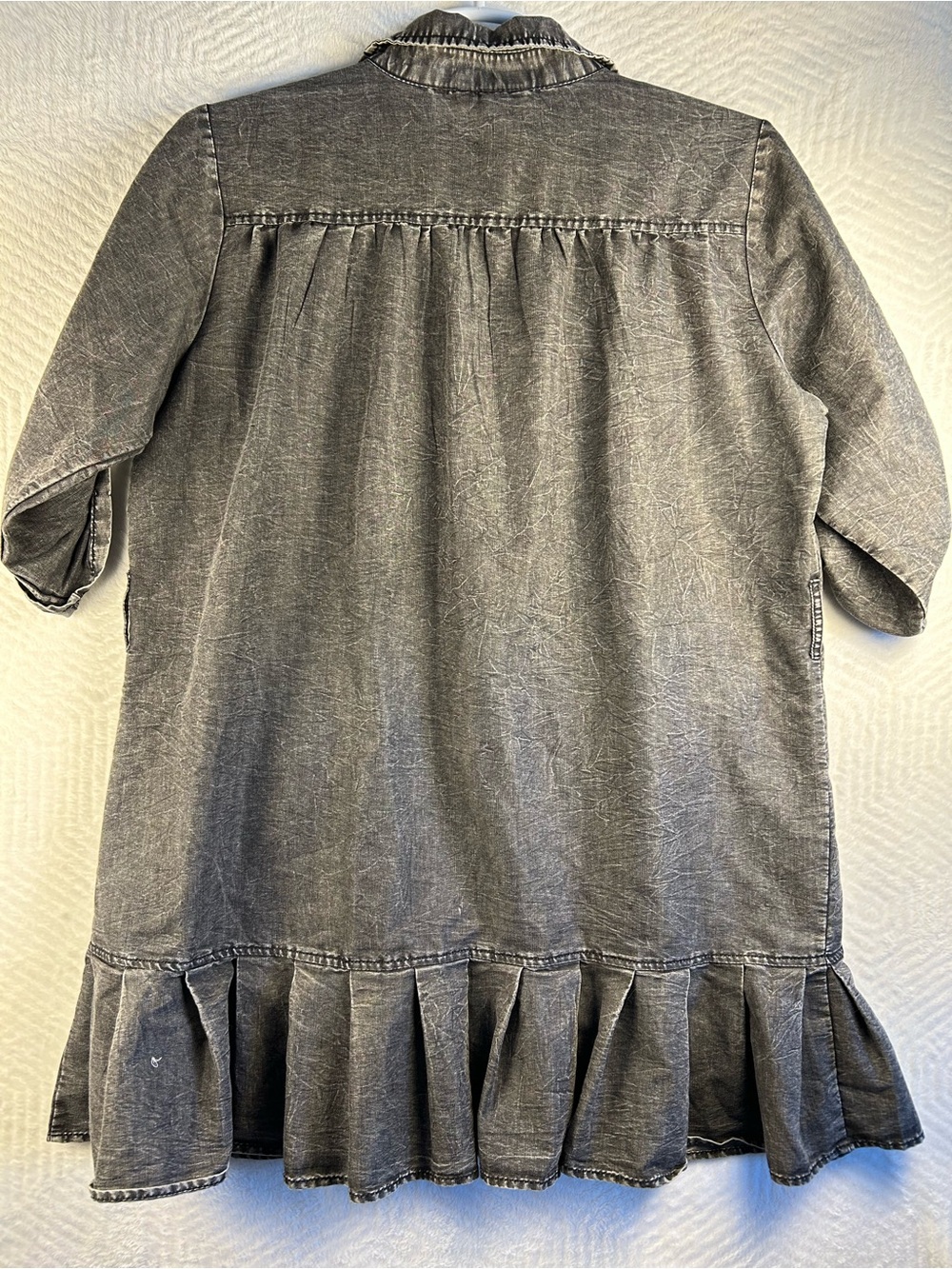 Washed Black Ruffle-Hem Mini Dress - Picture 3 of 5